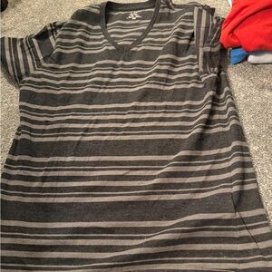 Banana Republic Charcoal and Light Gray Striped Tee